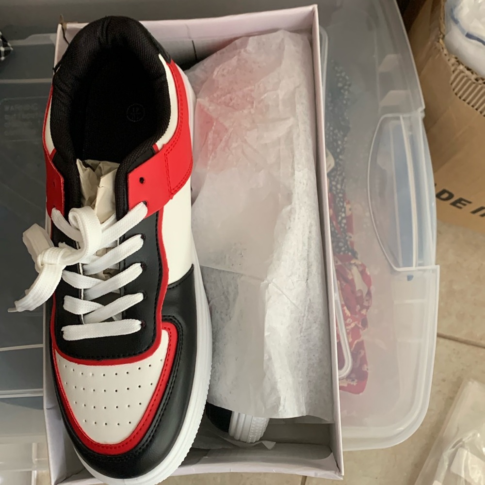 Black, White. Red Sneakers